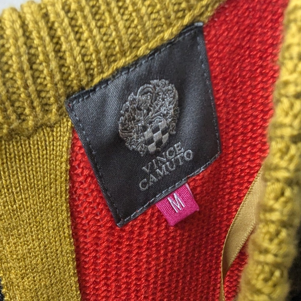 Vince Camuto Sweater Dress Multi Colorblock Geometric Pleated Sz M Retro Mod - Picture 7 of 8